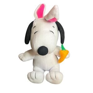 Peanuts Snoopy Easter Bunny Plush Stuffed Animal‎ with Carrot White Black 7in